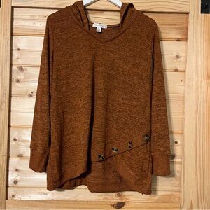 New York Laundry Women's V-Neck Brown Sweater with Button Detail